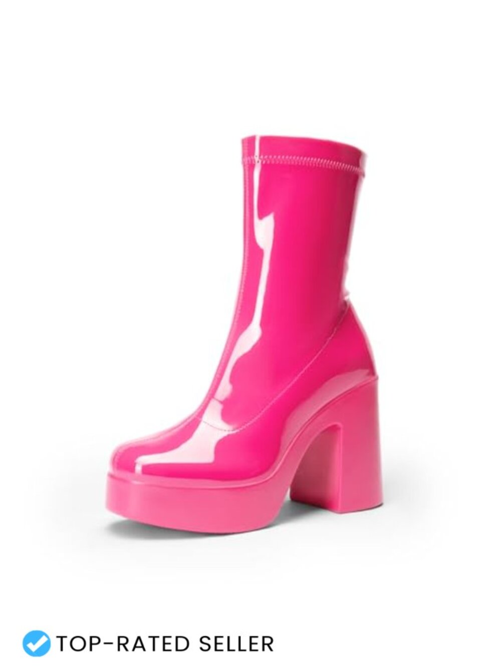 Platform Gogo Ankle Boots Chunky Block Heel Square Toe Faux Leather Zip